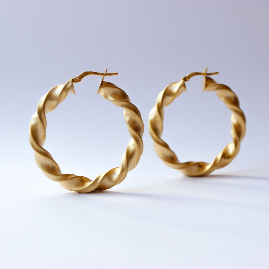 Luzo design gold hoops earrings, 18 karat gold plated on 925 silver