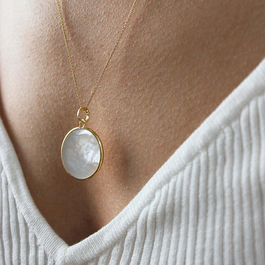 Moon - Mother of Pearl Necklace 18k Gold Plate