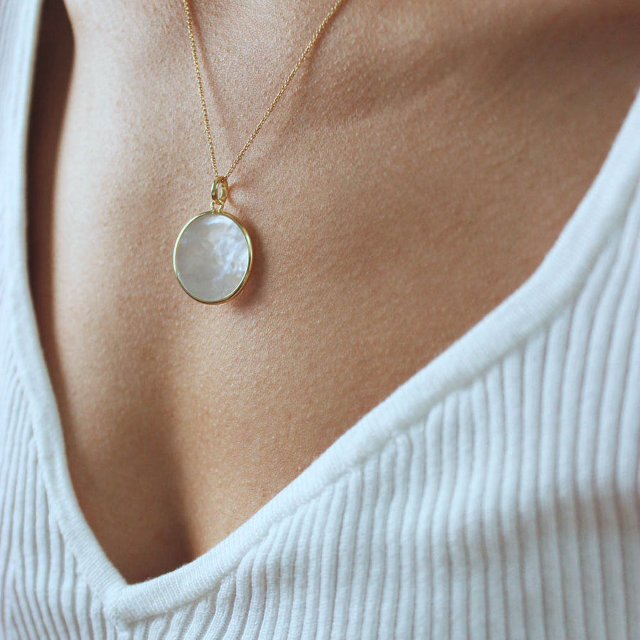 Moon - Mother of Pearl Necklace 18k Gold Plate
